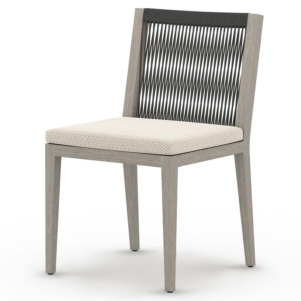 Cheryl Modern Beige Cushion Woven Grey Teak Wood Outdoor Dining Side Chair|
