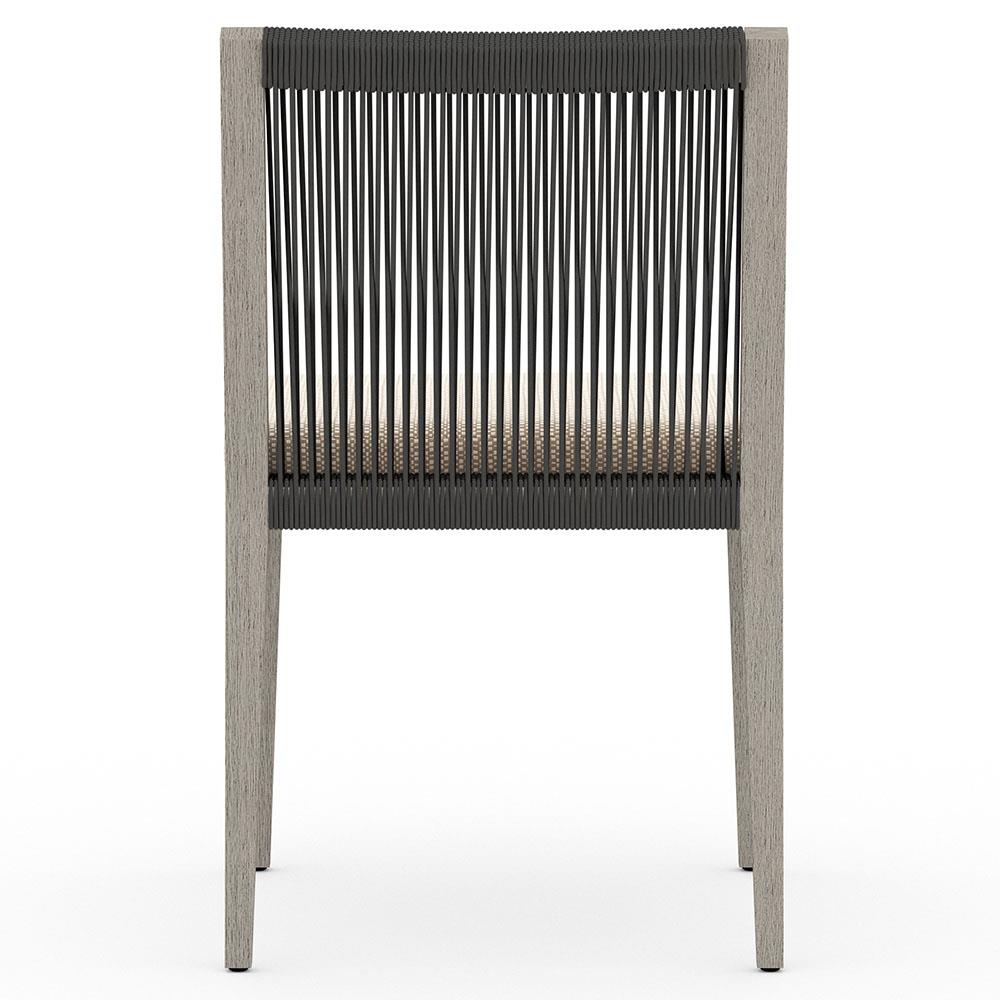 Cheryl Modern Beige Cushion Woven Grey Teak Wood Outdoor Dining Side Chair|