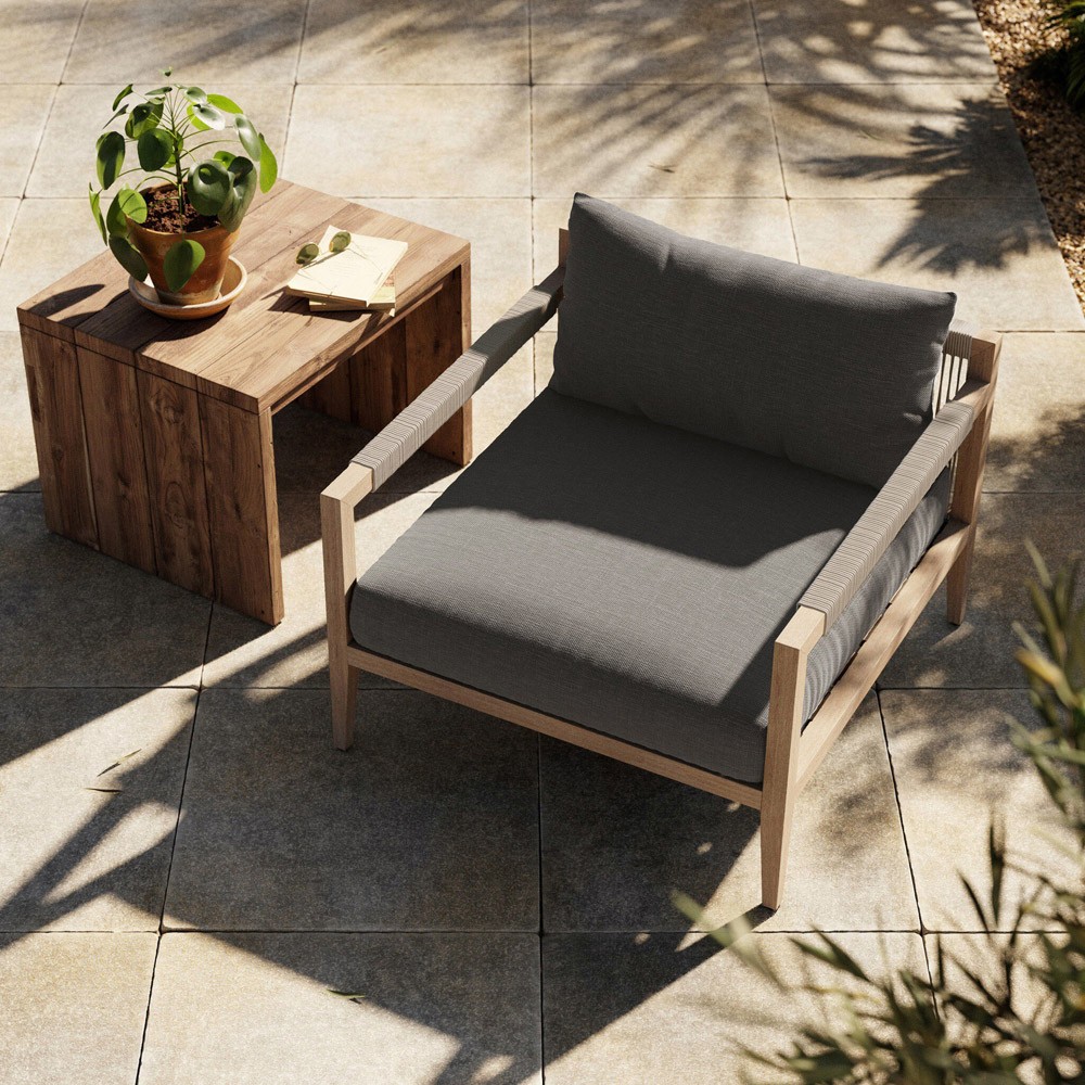 Cheryl Modern Black Cushion Natural Teak Wood Outdoor Arm Chair|
