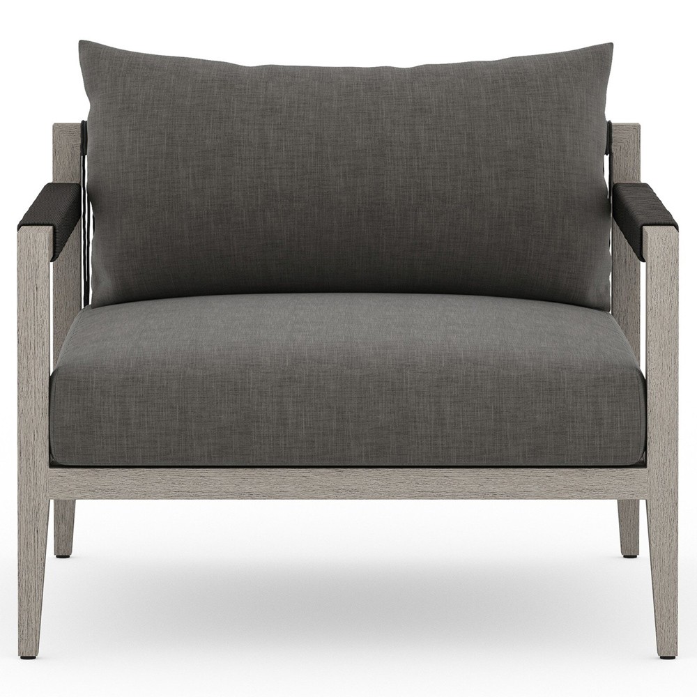 Cheryl Modern Black Cushion Grey Teak Wood Outdoor Arm Chair|