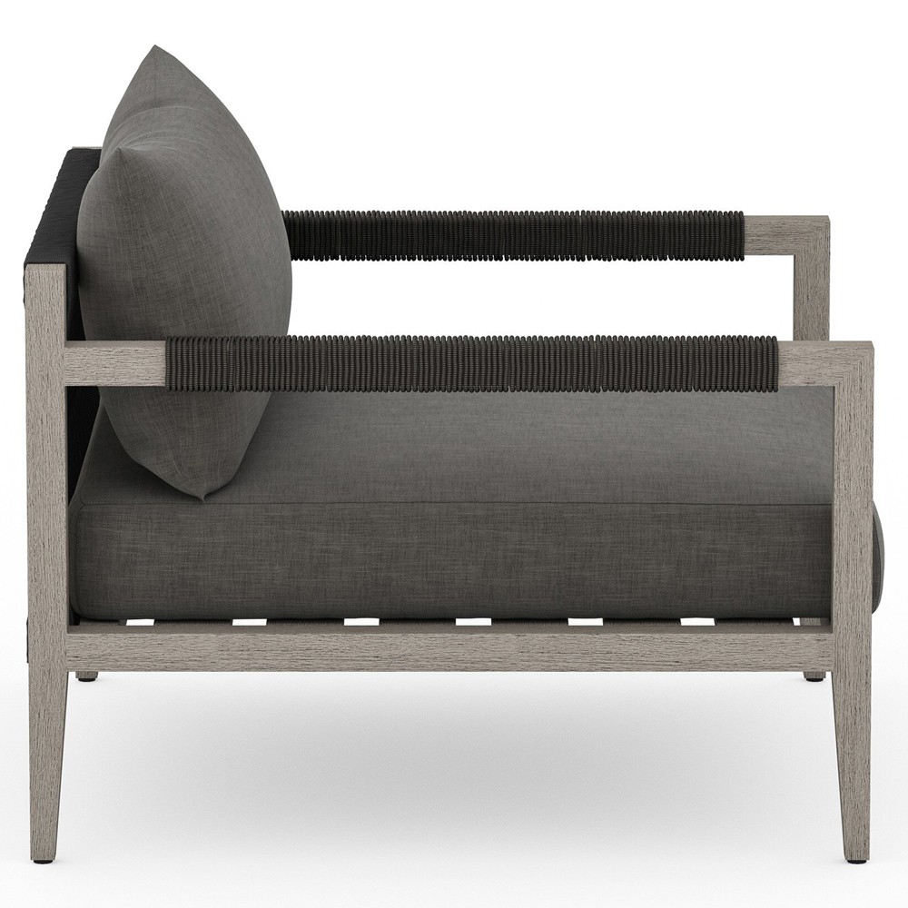 Cheryl Modern Black Cushion Grey Teak Wood Outdoor Arm Chair|
