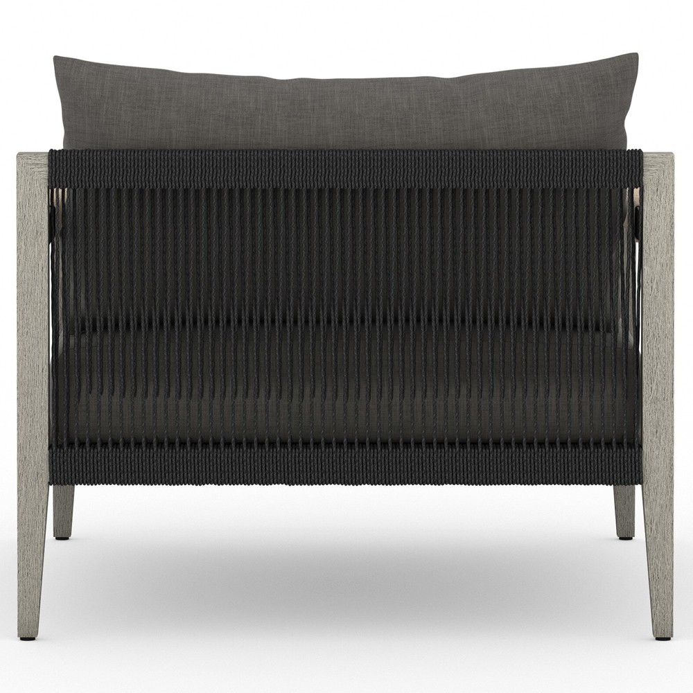 Cheryl Modern Black Cushion Grey Teak Wood Outdoor Arm Chair|