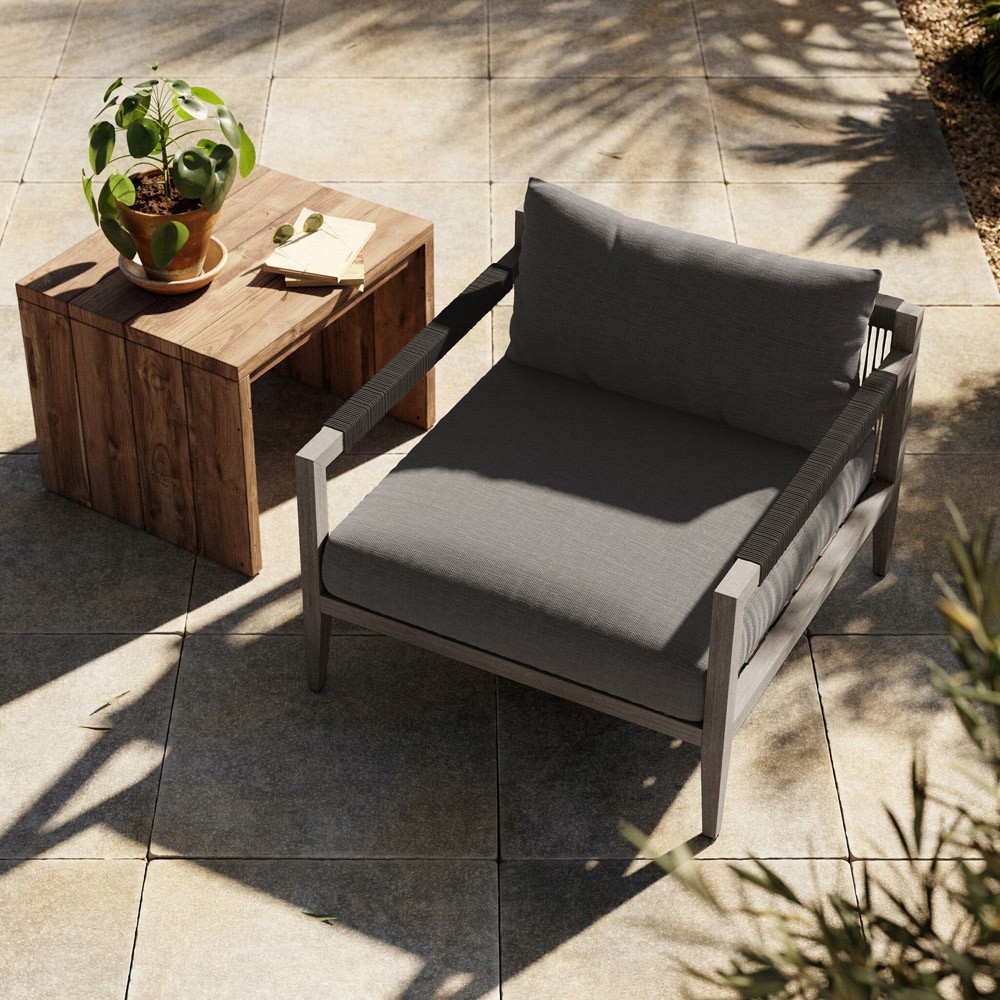 Cheryl Modern Black Cushion Grey Teak Wood Outdoor Arm Chair|