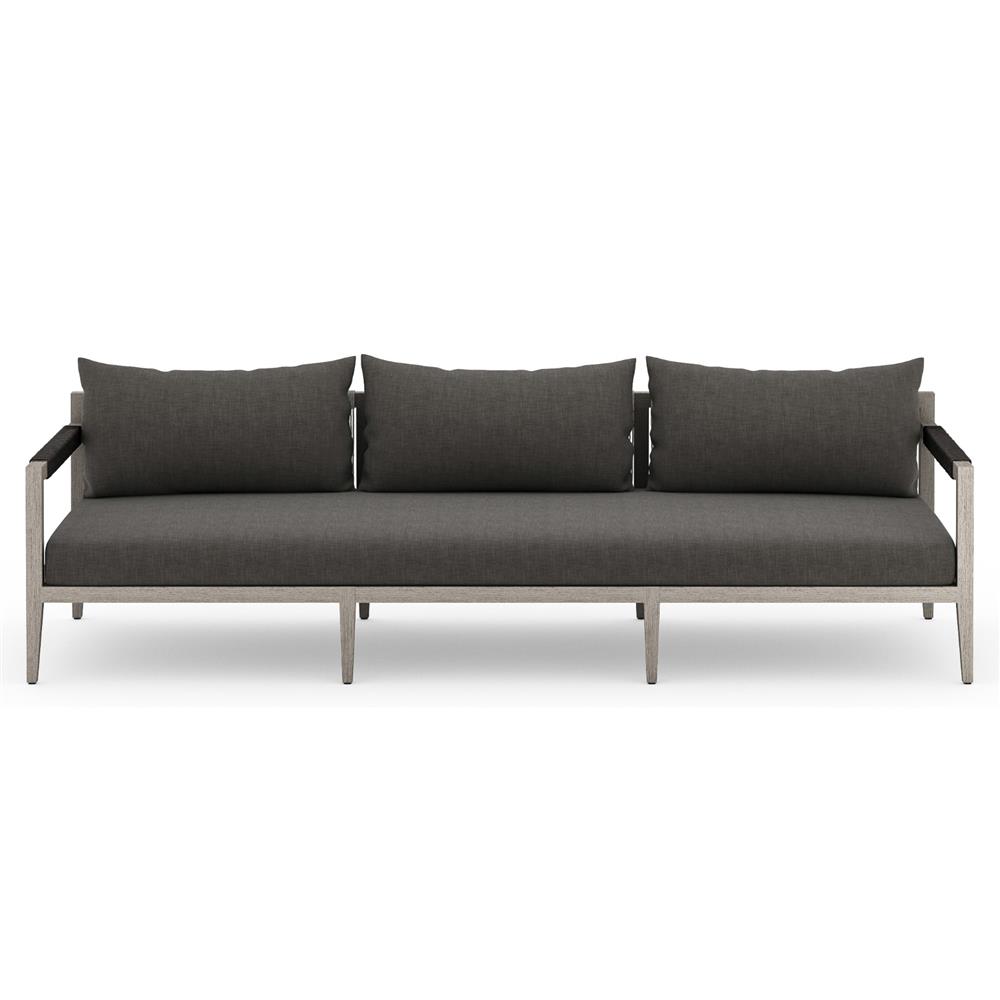 Cheryl Rustic Lodge Black Upholstered Grey Teak Outdoor Sofa - Large - 93"W|
