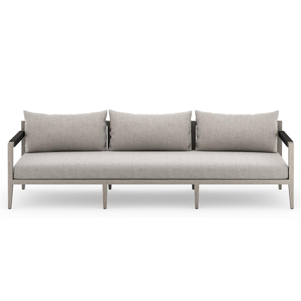 Cheryl Rustic Lodge Light Grey Upholstered Teak Wood Frame Outdoor Sofa - Large - 93"W|