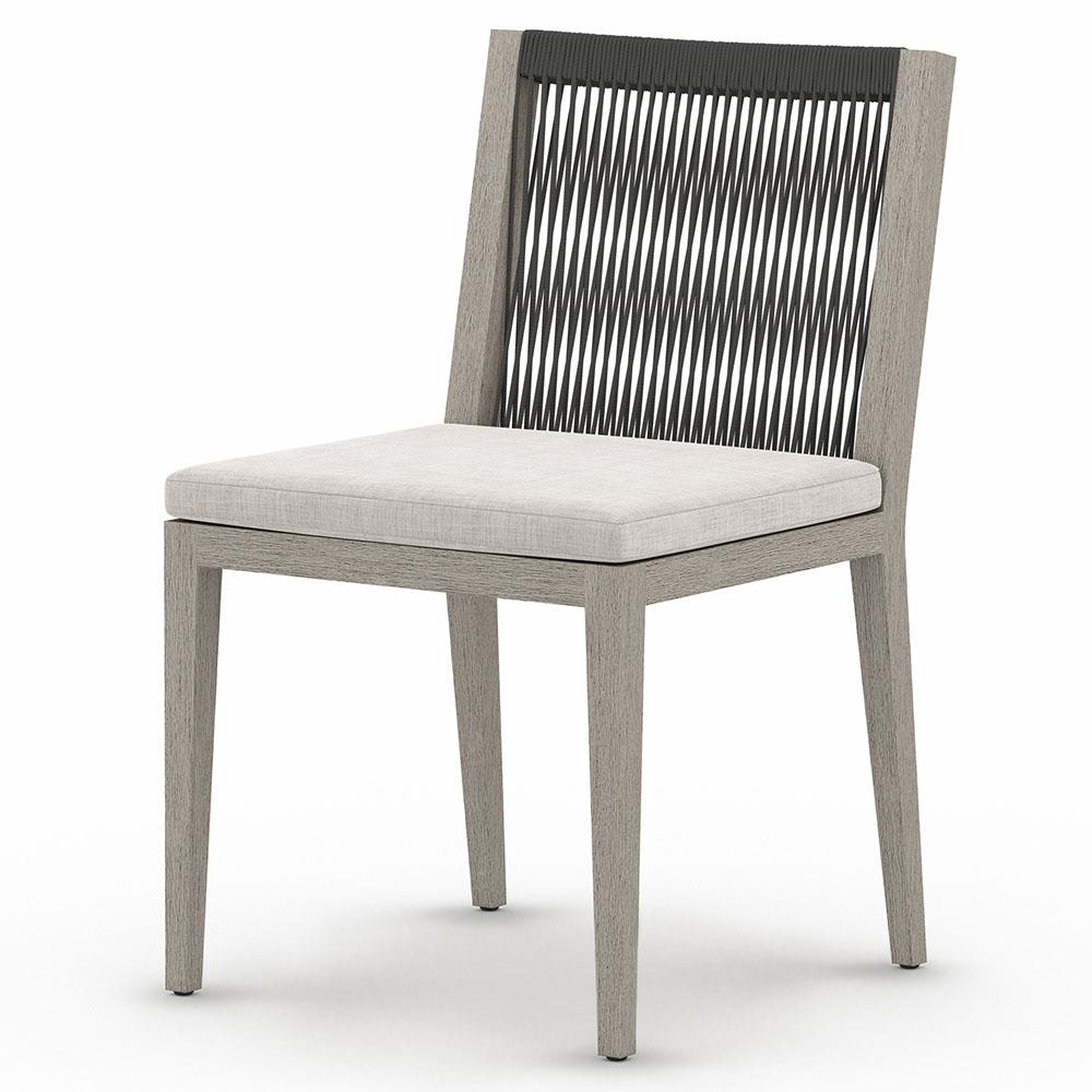 Cheryl Modern Light Grey Cushion Woven Teak Wood Outdoor Dining Side Chair|