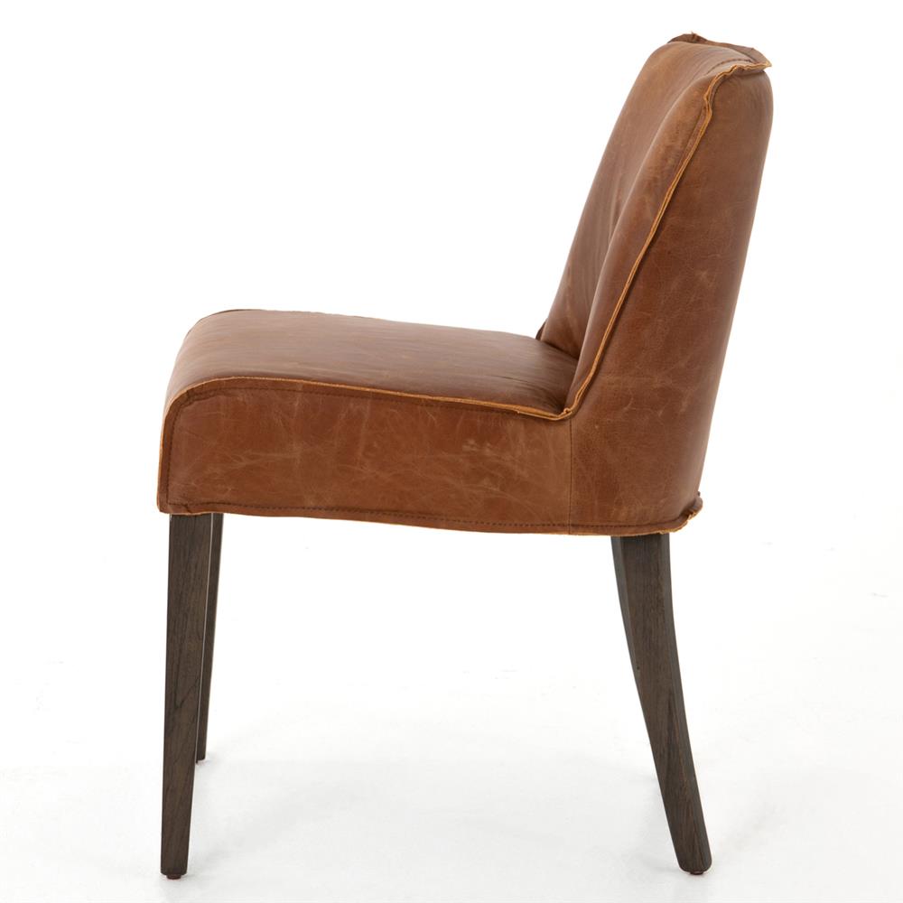 Liam Modern Classic Brown Leather Wood Dining Side Chair|