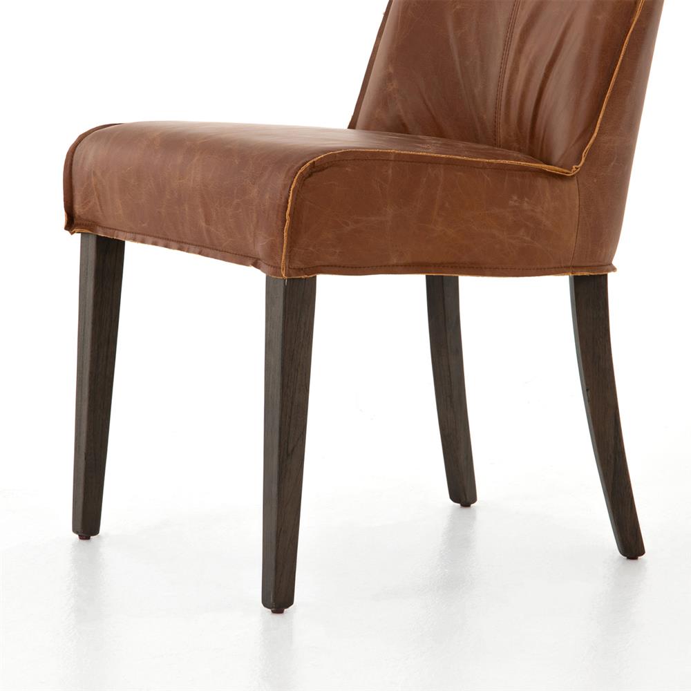 Liam Modern Classic Brown Leather Wood Dining Side Chair|