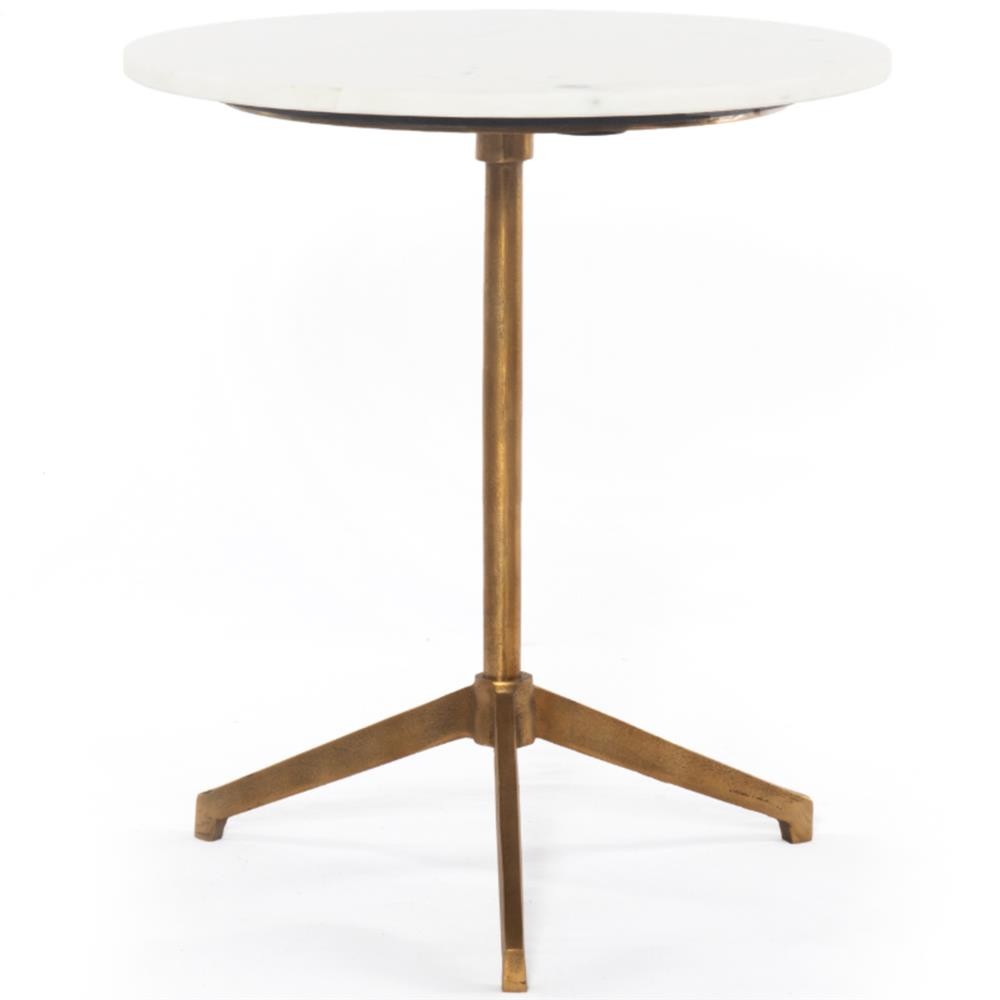 Parker Modern Classic White Marble Top Brass Aluminum Round Side End Table|