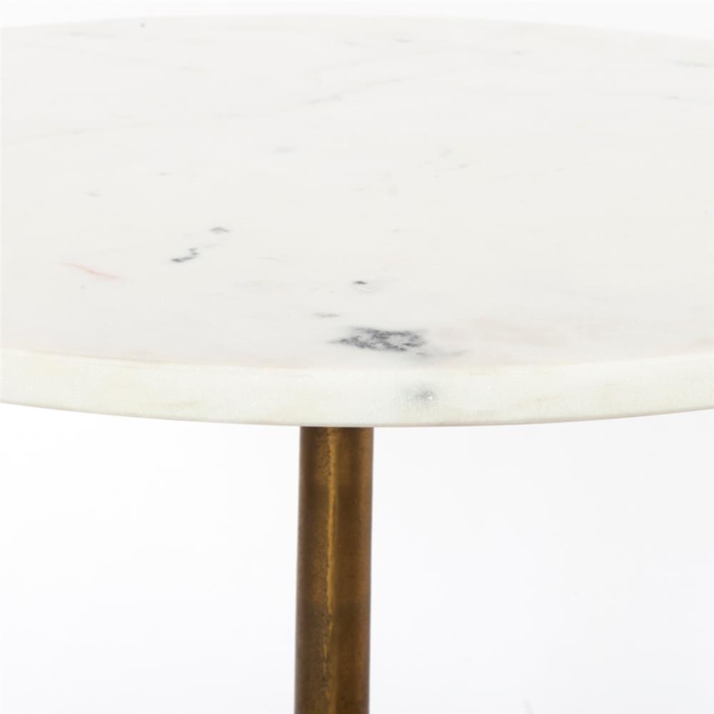 Parker Modern Classic White Marble Top Brass Aluminum Round Side End Table|