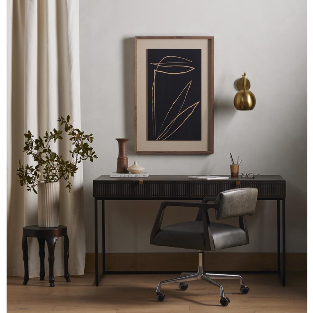 Madison Industrial Loft Dark Brown Carved Mango Wood Iron Desk|