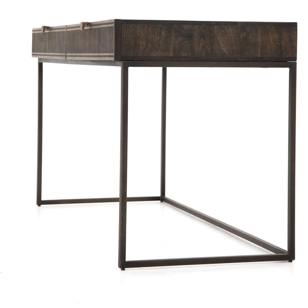 Madison Industrial Loft Dark Brown Carved Mango Wood Iron Desk|