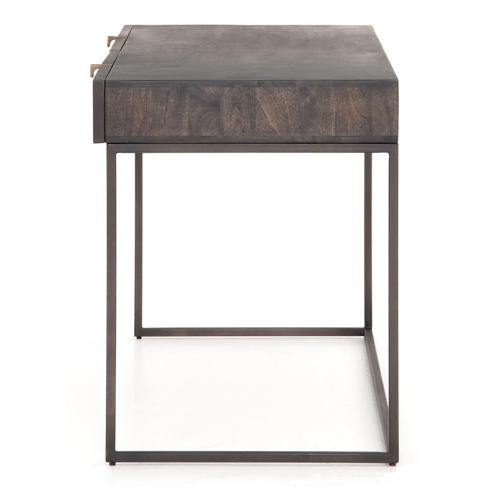Madison Industrial Loft Dark Brown Carved Mango Wood Iron Desk|