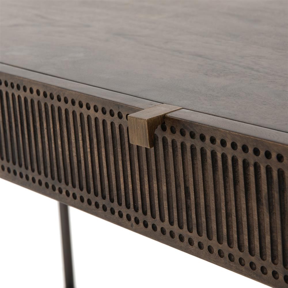 Madison Industrial Loft Dark Brown Carved Mango Wood Iron Desk|