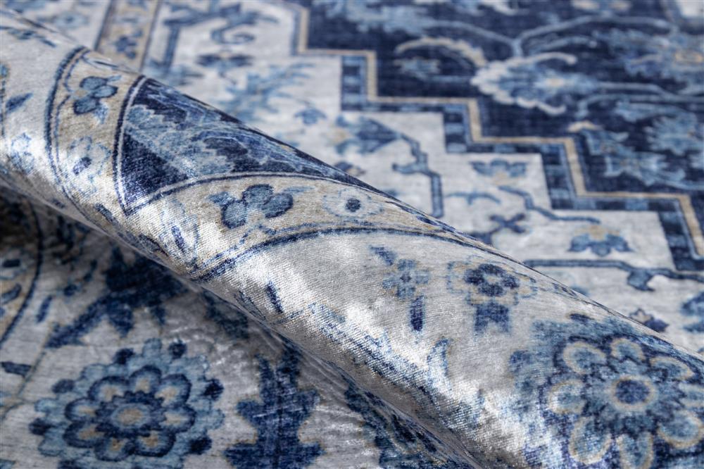 Coen French Country Navy Blue Medallion Patterned Rug - 2'3