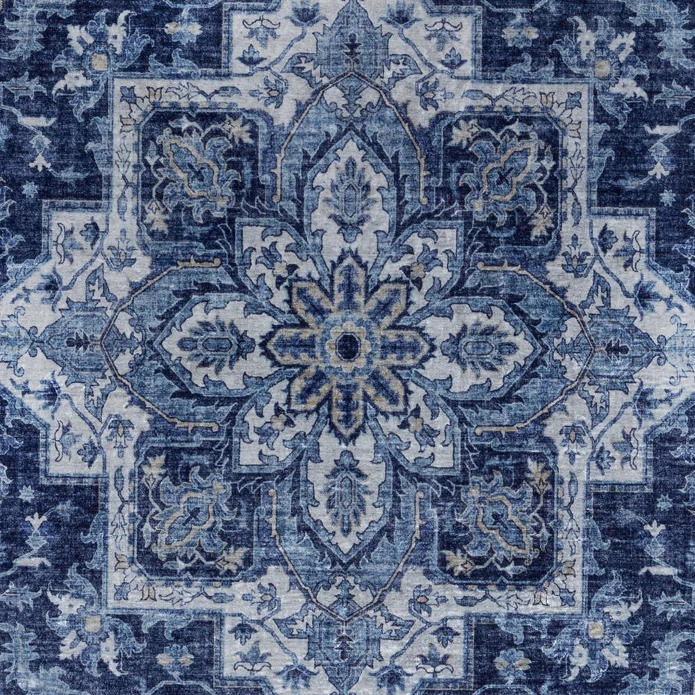 Coen French Country Navy Blue Medallion Patterned Rug - 3'6
