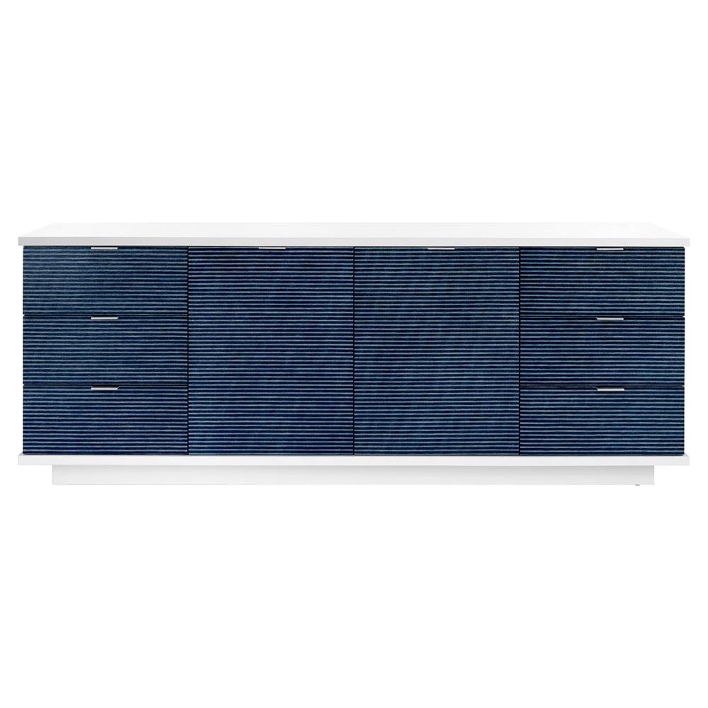 Cosmopolitan Modern Classic Blue Stripe Grasscloth Wood Sideboard|