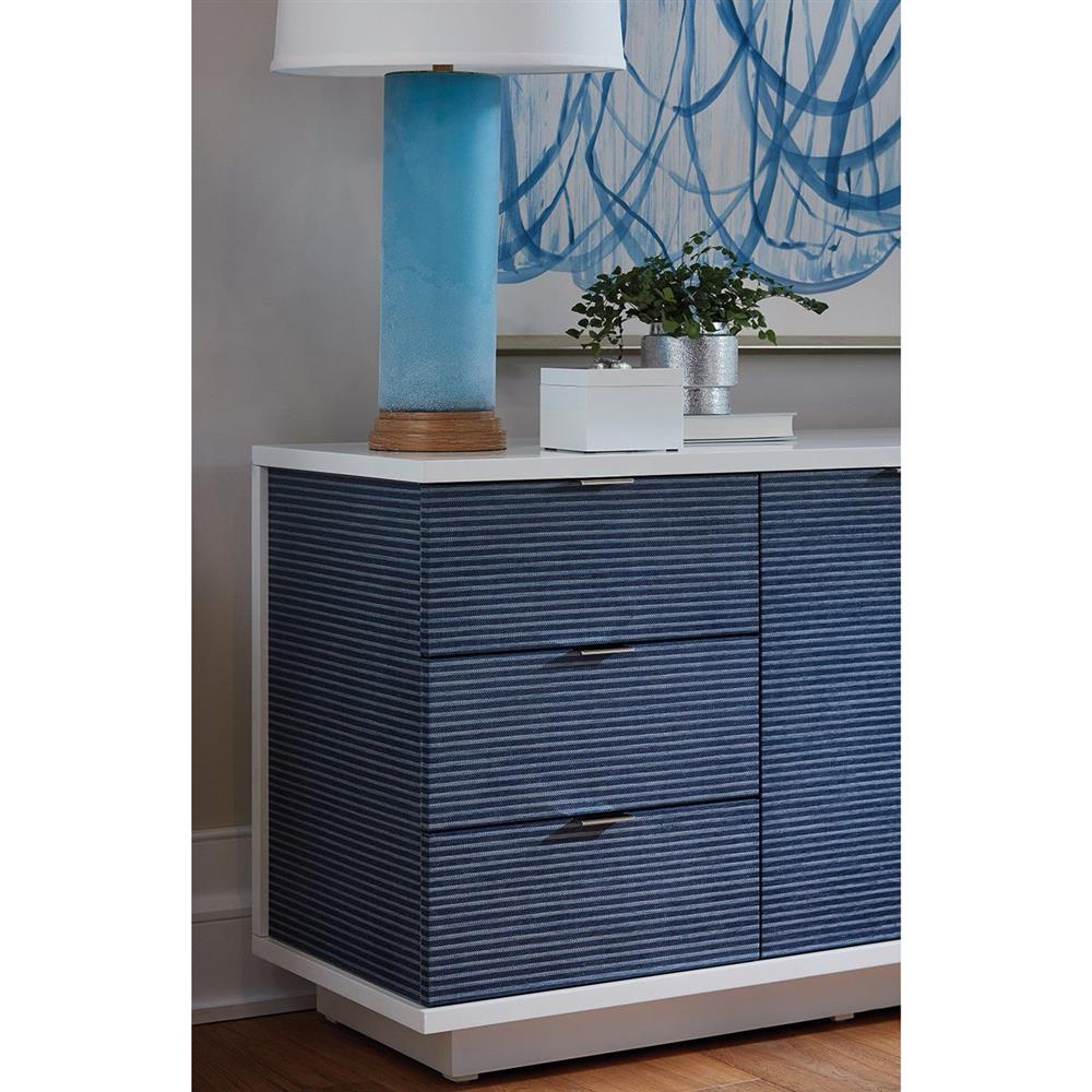 Cosmopolitan Modern Classic Blue Stripe Grasscloth Wood Sideboard|