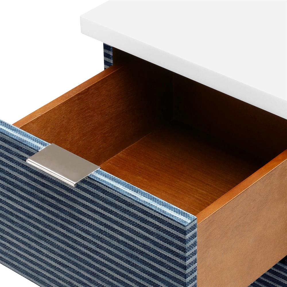 Cosmopolitan Modern Classic Blue Stripe Grasscloth Wood Sideboard|