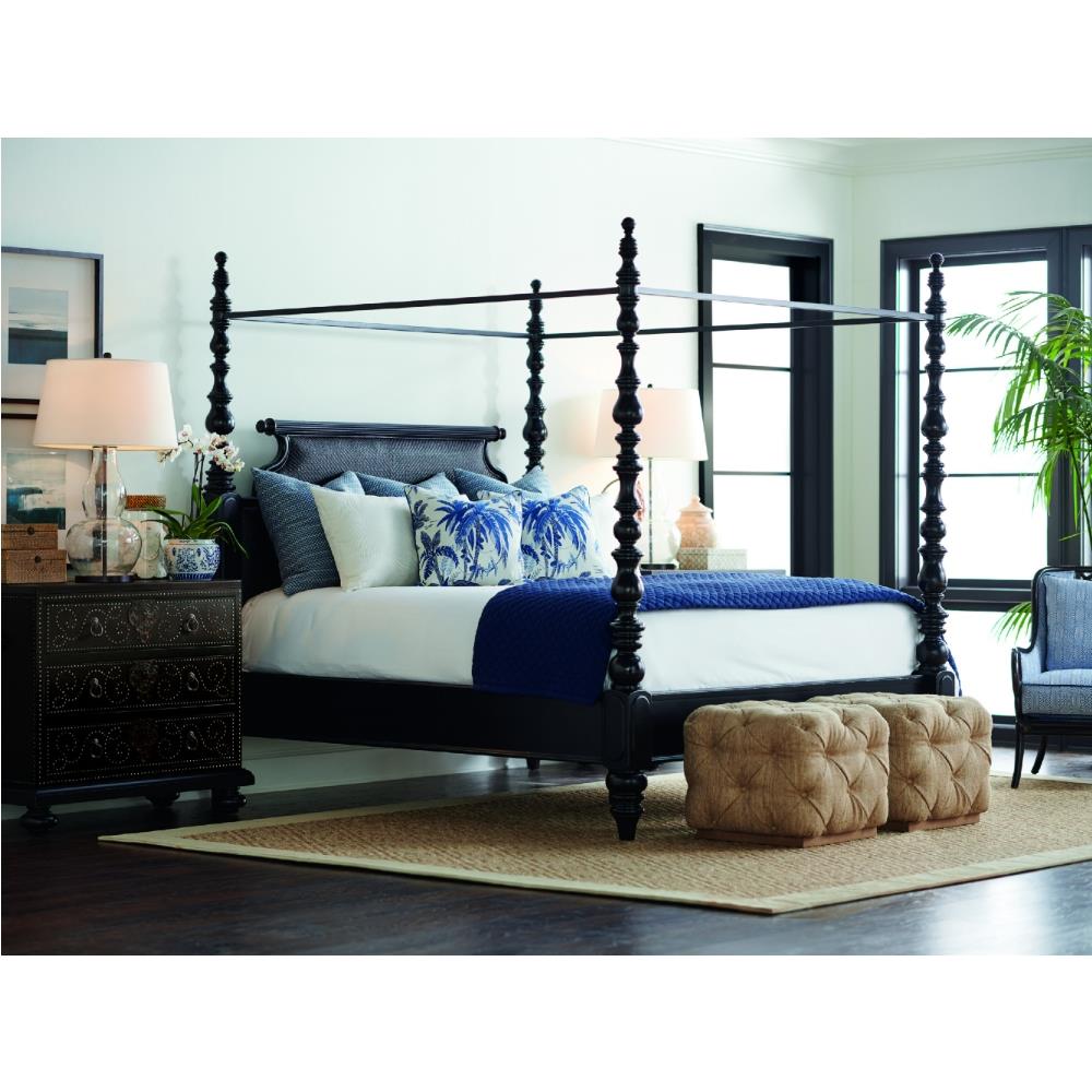 Sovereign French Country Dark Brown Turned Wood Canopy Bed - Queen|