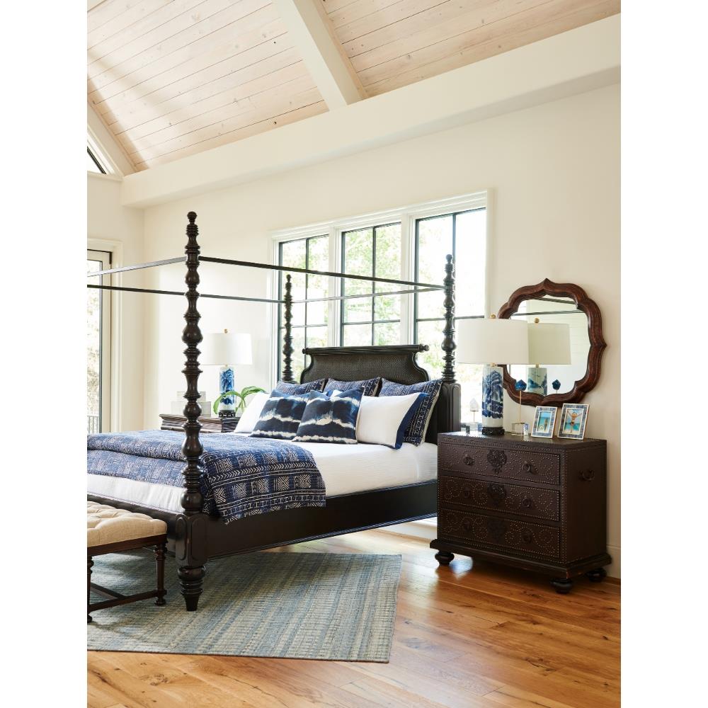 Sovereign French Country Dark Brown Turned Wood Canopy Bed - Queen|