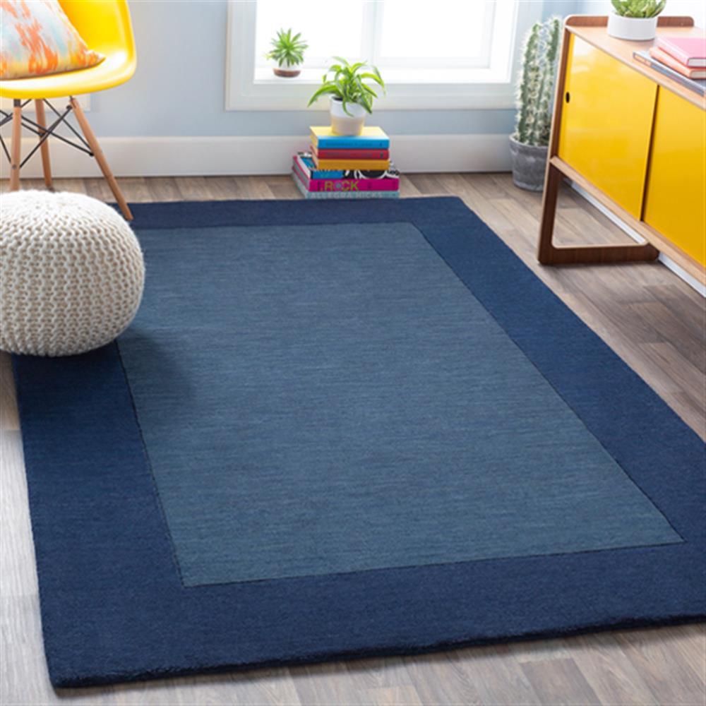 Blue Bordered Rug Norah Modern Classic Dark Blue Border Wool Solid Rug - 7'6