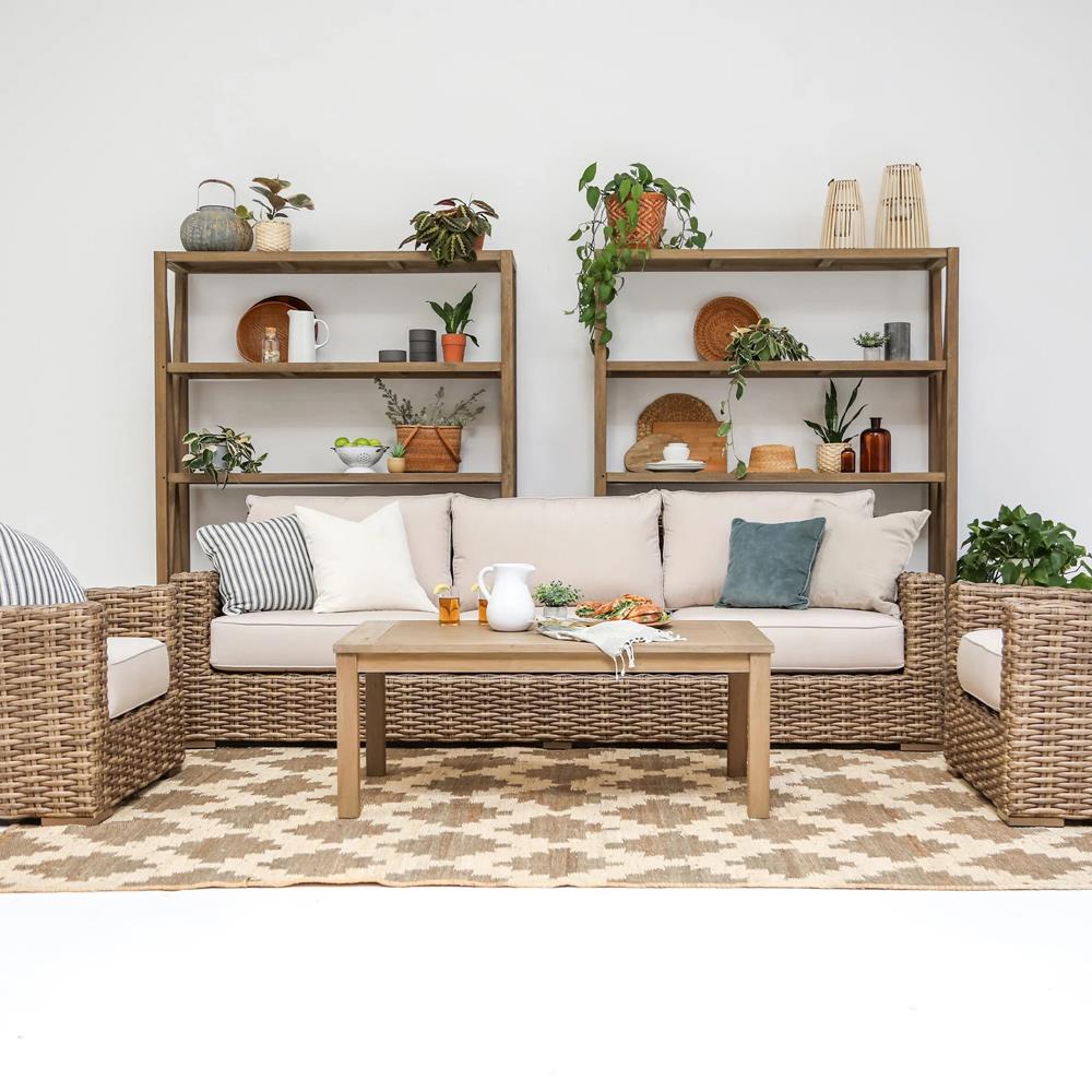 Aria Coastal Beige Cushion Brown Wicker Outdoor Sofa|