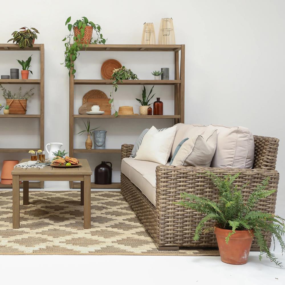 Aria Coastal Beige Cushion Brown Wicker Outdoor Sofa|