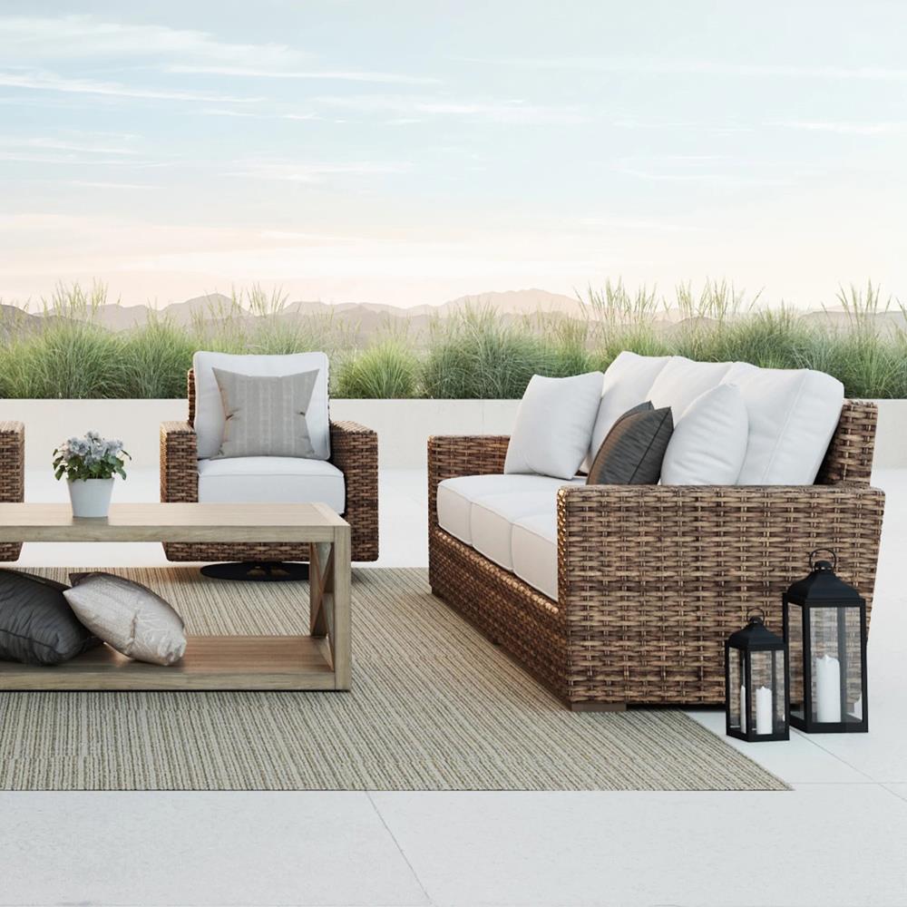 Aria Coastal Beige Cushion Brown Wicker Outdoor Sofa|