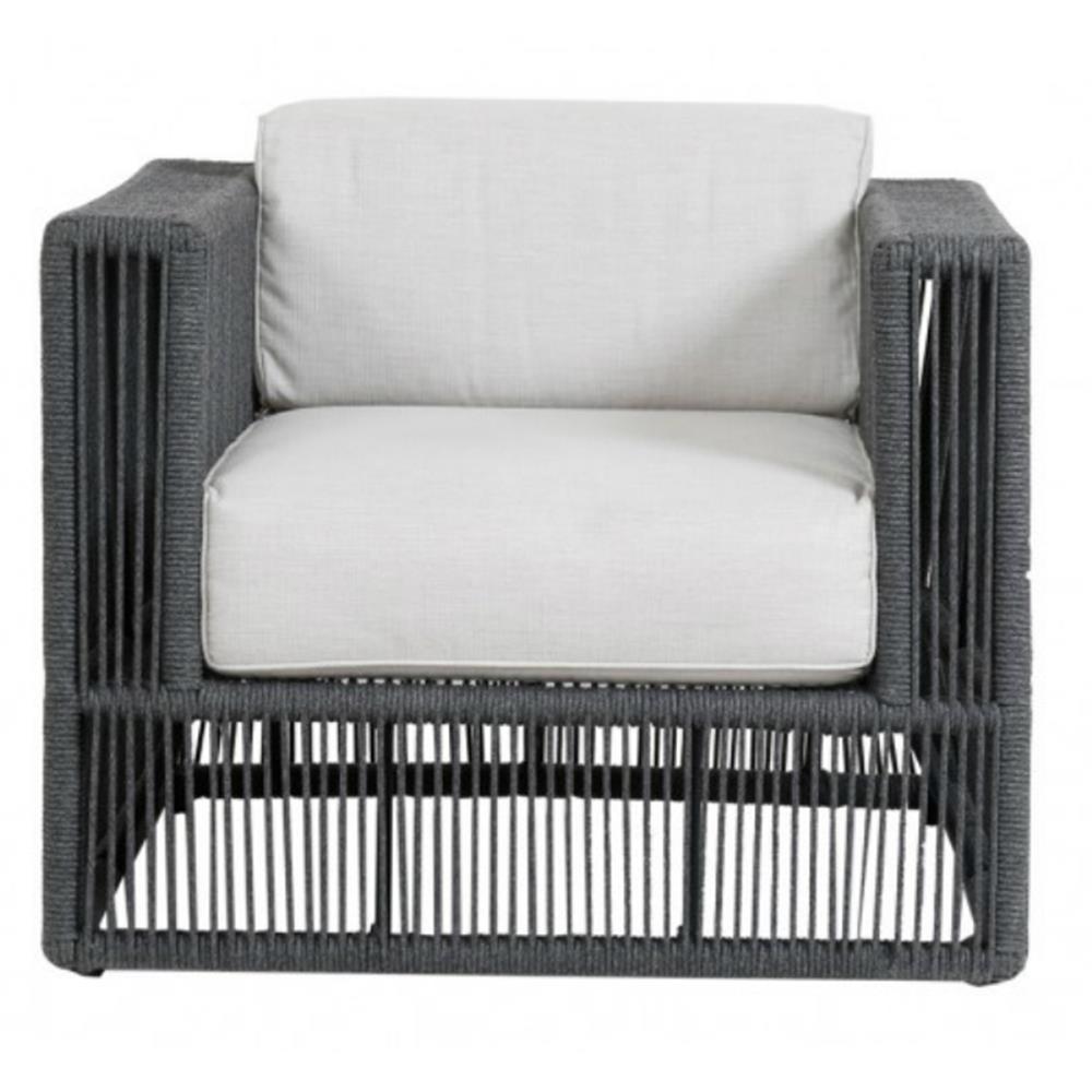 Levi Coastal Grey Cushion Black Woven Rope Outdoor Club Arm Chair|