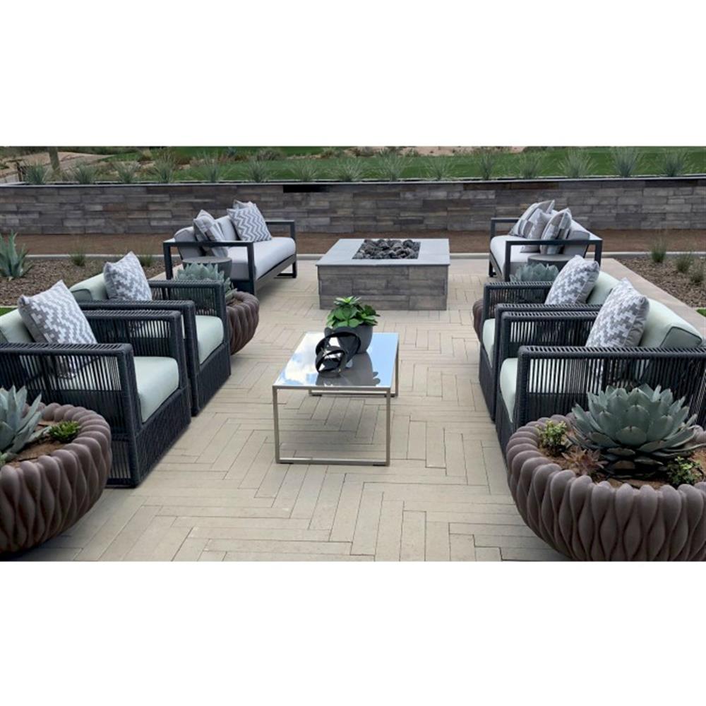 Levi Coastal Grey Cushion Black Woven Rope Outdoor Club Arm Chair|