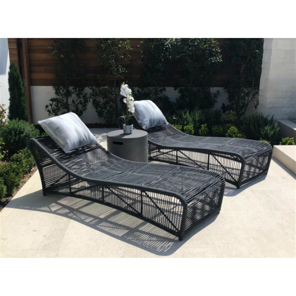 Levi Coastal Black Woven Rope Outdoor Chaise Lounge|