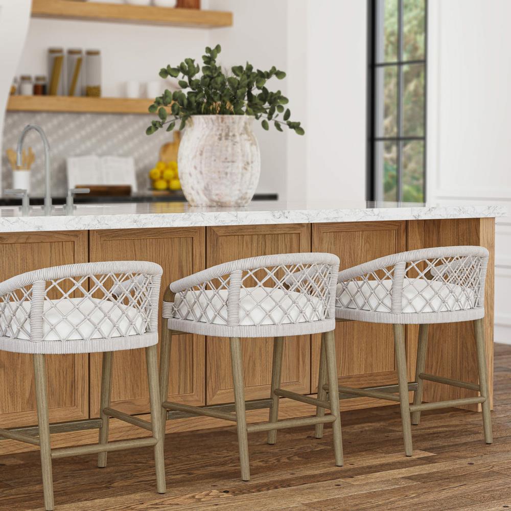 Palecek Otis Coastal Beach White Performance Woven Rope Hardwood