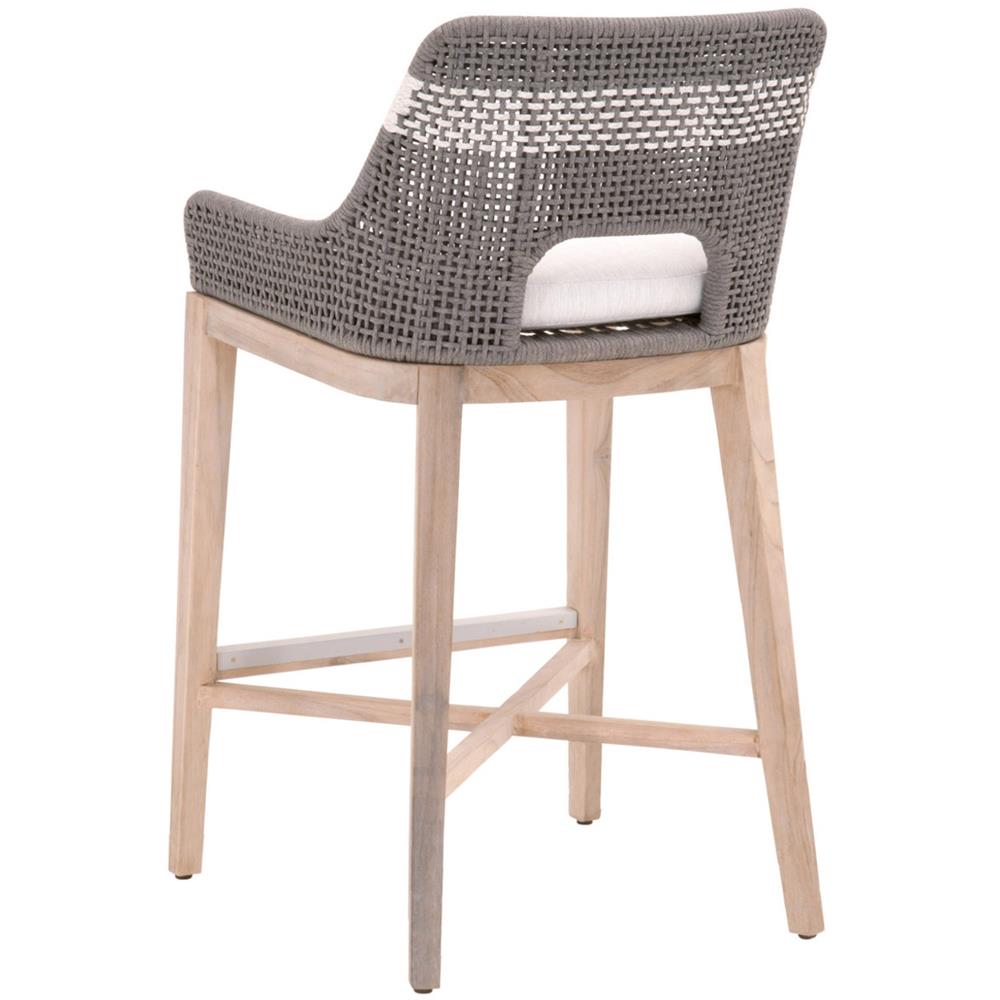 Theodore Coastal Beach Grey Woven Cushion Solid Teak Outdoor Bar Stool