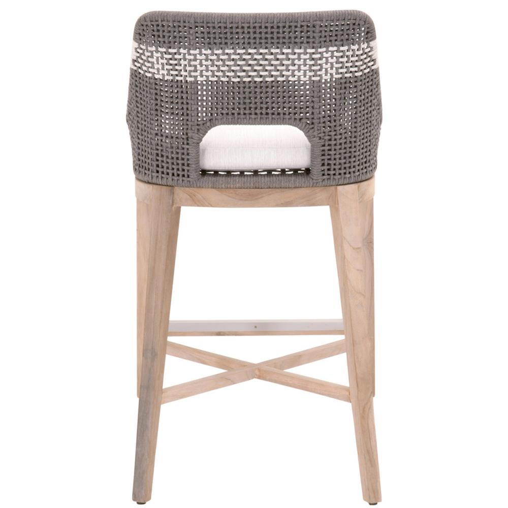 Theodore Coastal Beach Grey Woven Cushion Solid Teak Outdoor Bar Stool