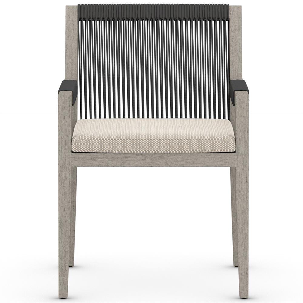 Cheryl Modern Beige Cushion Woven Grey Teak Outdoor Dining Arm Chair|
