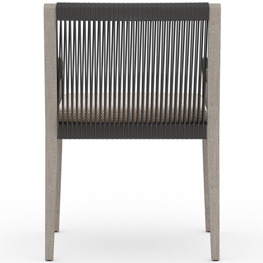 Cheryl Modern Beige Cushion Woven Grey Teak Outdoor Dining Arm Chair|