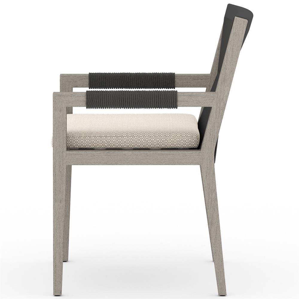 Cheryl Modern Beige Cushion Woven Grey Teak Outdoor Dining Arm Chair|