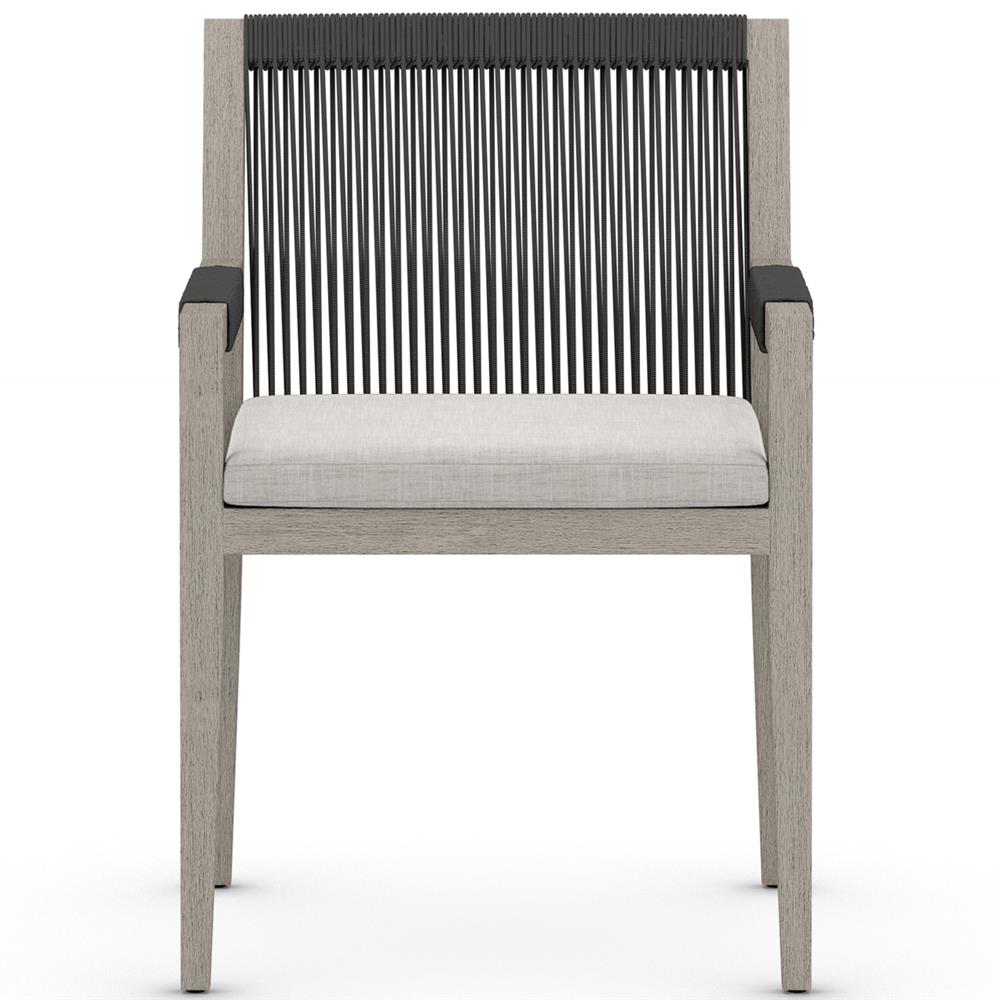 Cheryl Modern Light Grey Cushion Woven Grey Teak Outdoor Dining Arm Chair|