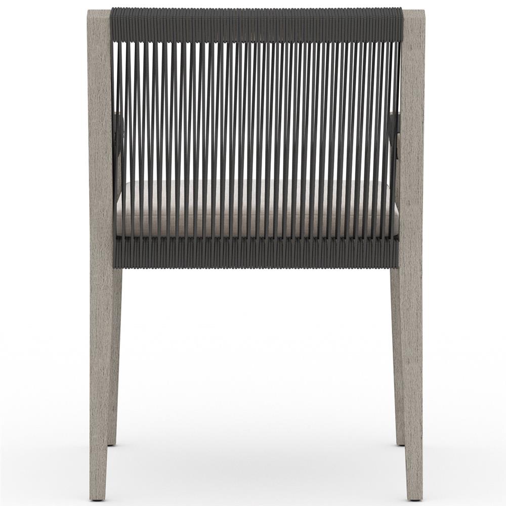 Cheryl Modern Light Grey Cushion Woven Grey Teak Outdoor Dining Arm Chair|