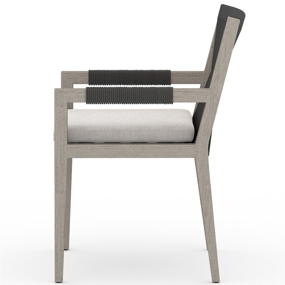 Cheryl Modern Light Grey Cushion Woven Grey Teak Outdoor Dining Arm Chair|