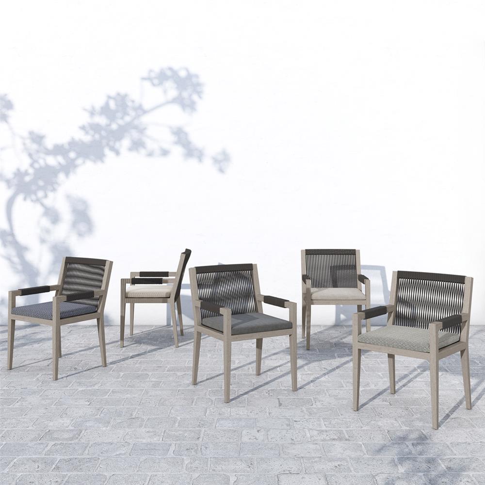 Cheryl Modern Light Grey Cushion Woven Grey Teak Outdoor Dining Arm Chair|