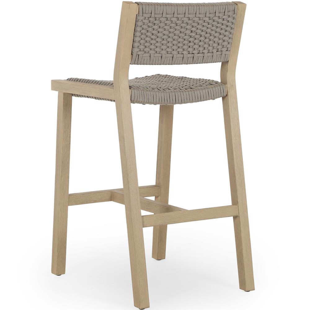 Dion Coastal Beach Light Grey Woven Rope Washed Natural Teak Outdoor Counter Stool|