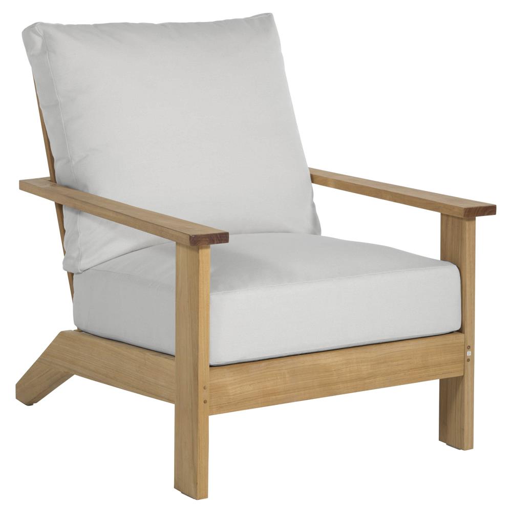 Ashland Modern White Cushion Natural Teak Outdoor Lounge Chair|