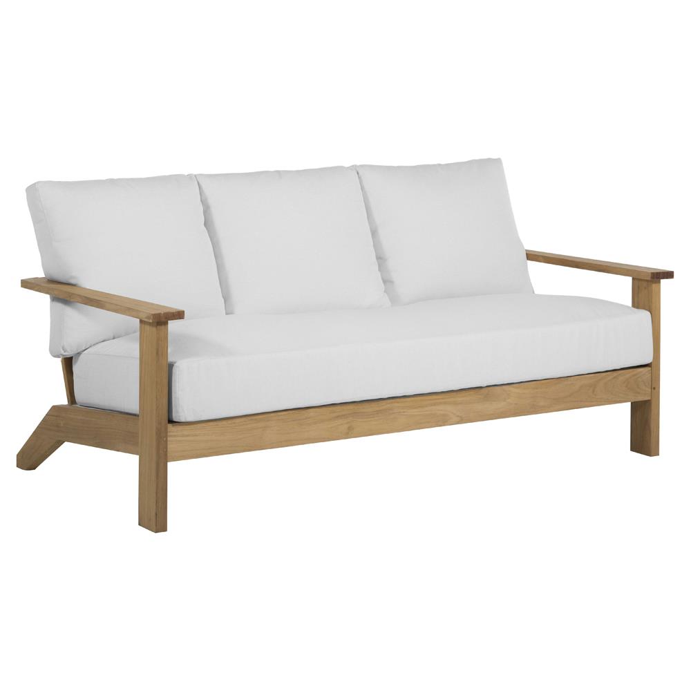 Ashland Modern White Cushion Natural Teak Outdoor Sofa - 73.13"|