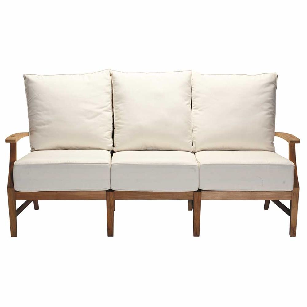 Croquet Coastal Natural Teak White Cushion Outdoor Sofa - 75.75"W|