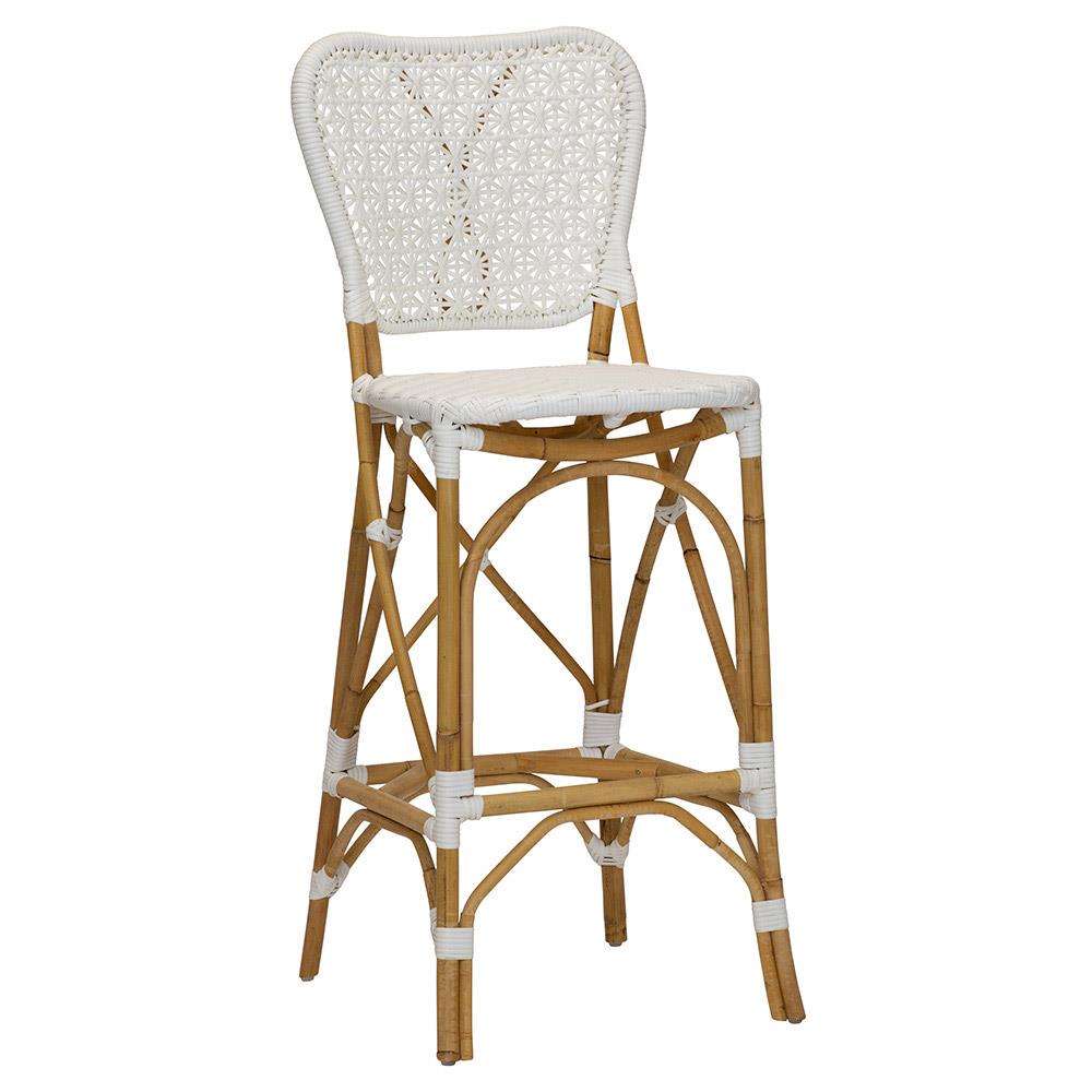 Judy Coastal Beach White Natural Rattan Outdoor Bar Stool Kathy