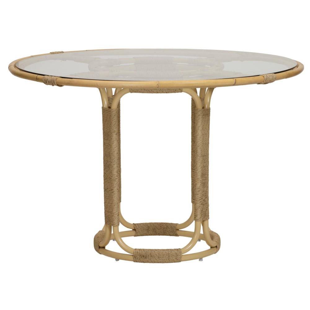 Rina Coastal Beach Natural Rattan Glass Dining Table - 47"|