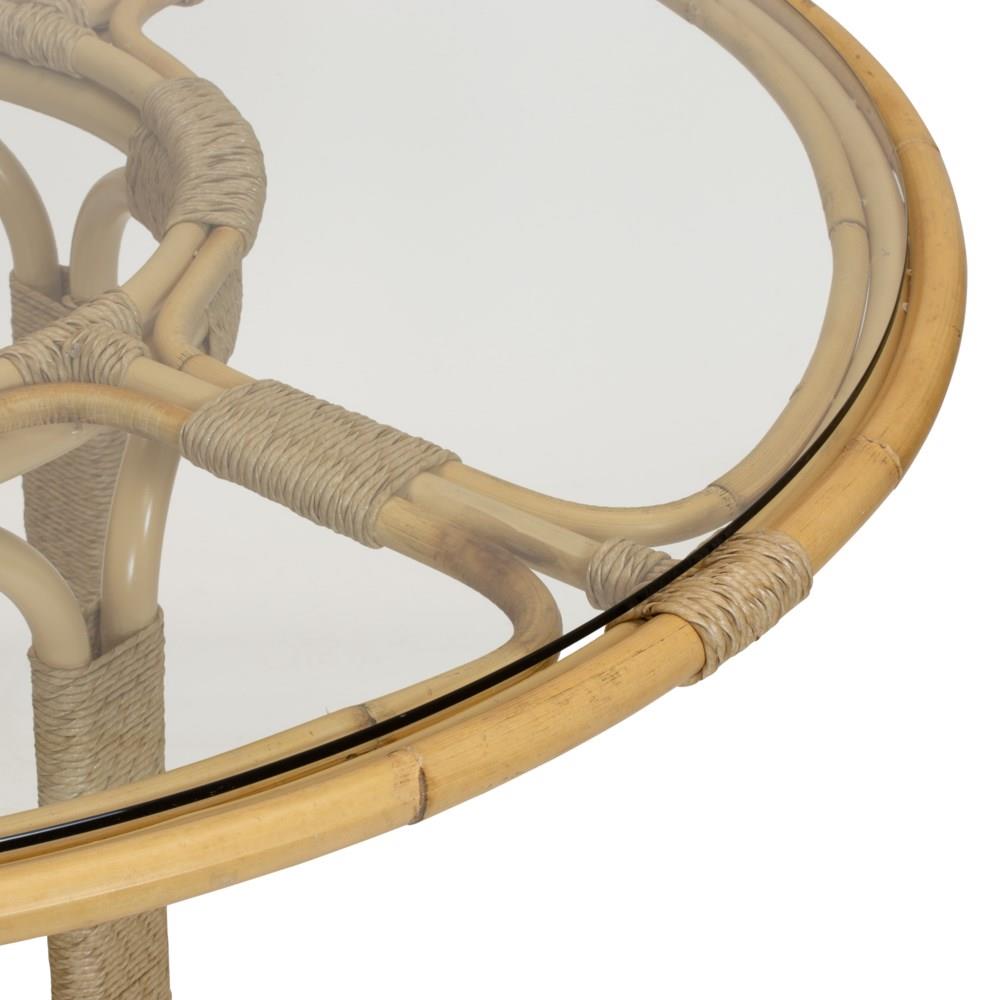 Rina Coastal Beach Natural Rattan Glass Dining Table - 47"|