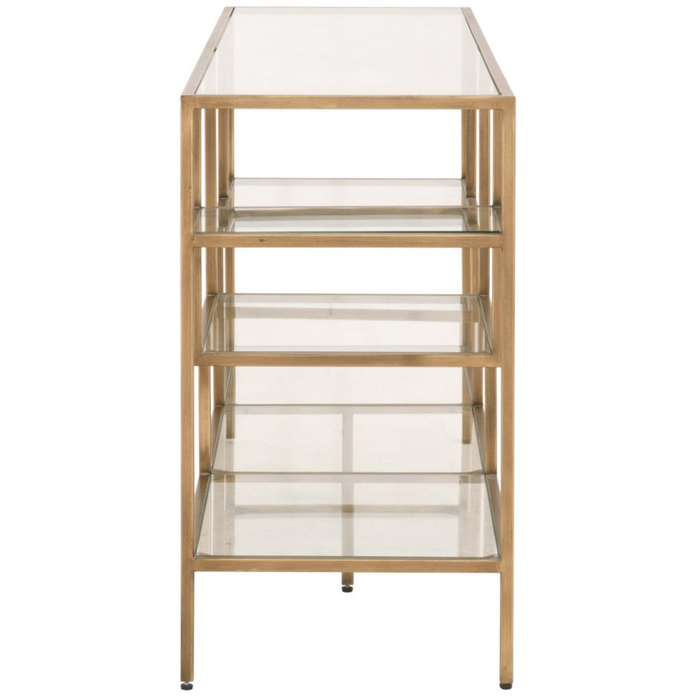 Ava Modern Classic Glass Brass Console Bookcase|